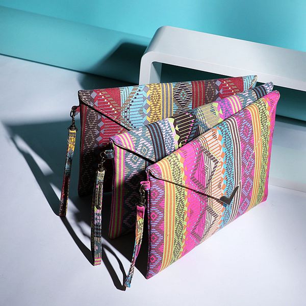 

2019 new national geometric canvas bags envelopes clutch small ladies handbags women phone package purses ab@w