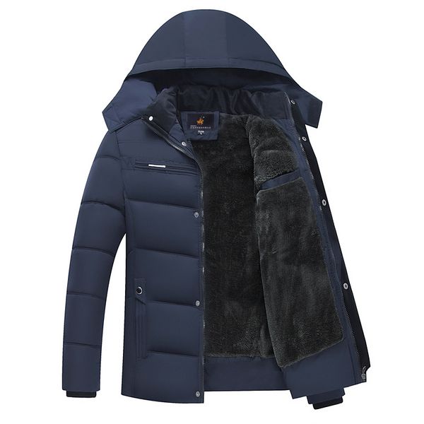 

new men casual fur collar hooded thicken long sleeve solid coat down jackets winter cotton-padded clothes men's outerwear dad a, Tan;black