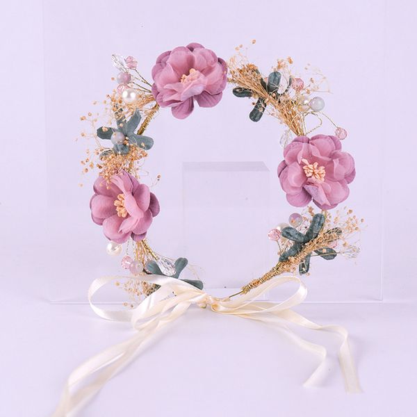 

sen garland dried flowers handmade zircon flower tiara headband ladies jewelry, Golden;white