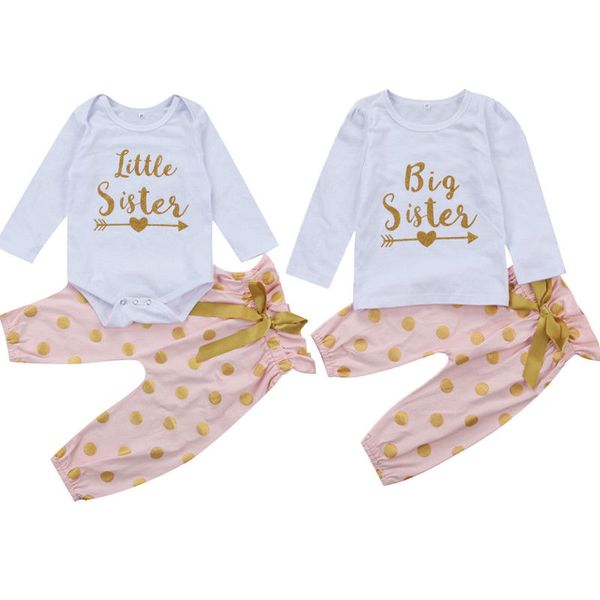 

сладкая сестра соответствующие одежды новорожденных девочек топы ползунки футболка + золотой горошек брюки брюки 2шт наряд chidlren комплект, White