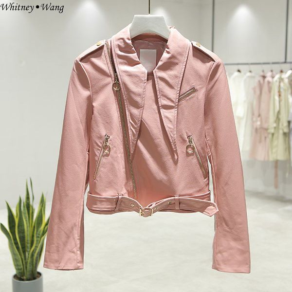 

whitney wang 2019 autumn winter fashion streetwear pu biker jacket women faux leather jacket coat outerwear, Black;brown