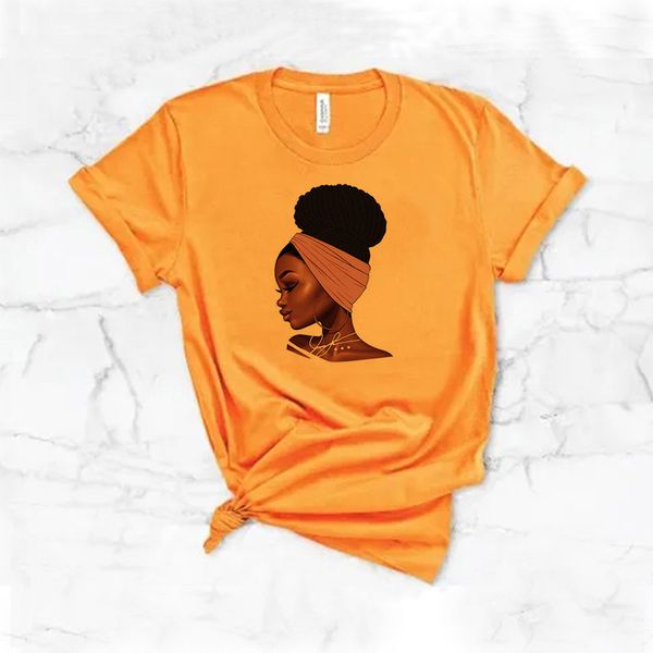 

2020 summer in europe and america cool melanin girl personality digital printing white round neck t-shirt trend in and america