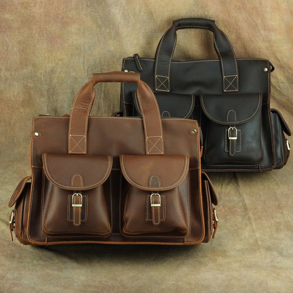 genuine cow leather messenger bags briefcases organizer bag men vintage cowhide business shoulder bags lapbags travel totes duffel bag