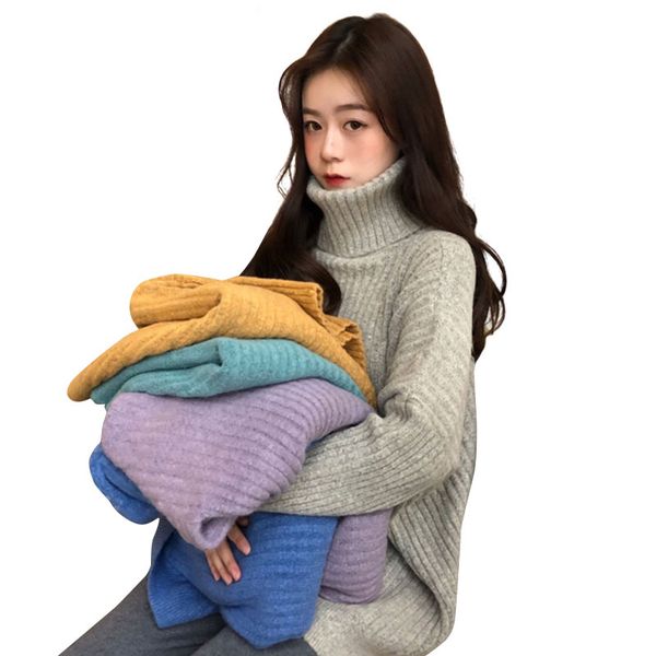 

women's sweaters solid color turtleneck sweater loose wear autumn winter pullover women long-sleeved student ml149, White;black