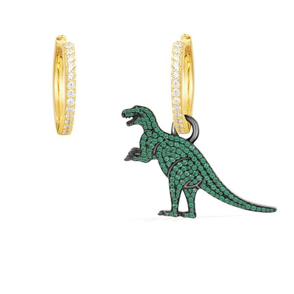 

dinosaur asymmetric earrings creative animal earrings women's korean green zircon girl lovers gift jewelry zk40, Silver