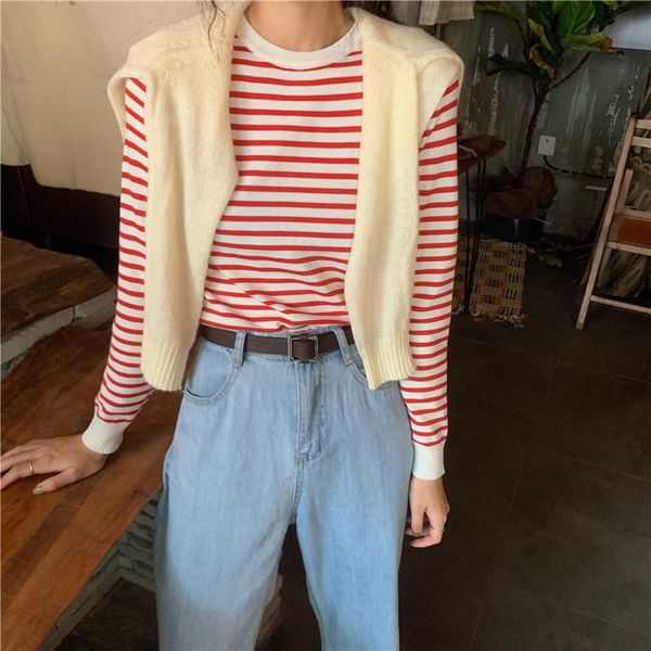 

casual classic simple sweater women knitted jumper pullover striped pull femme jersey mujer pull femme, White;black