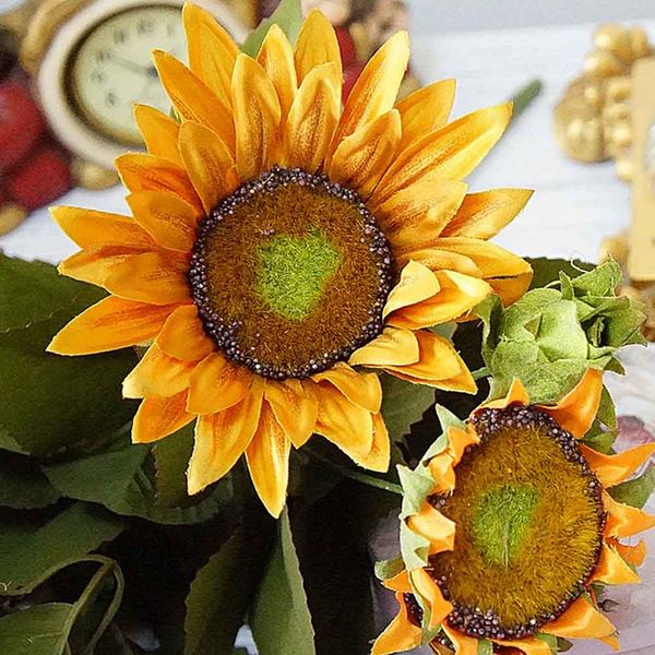 

13 heads bouquet fake sunflower cloth artificial flowers office with leaves party autumn deskwedding garden home decor