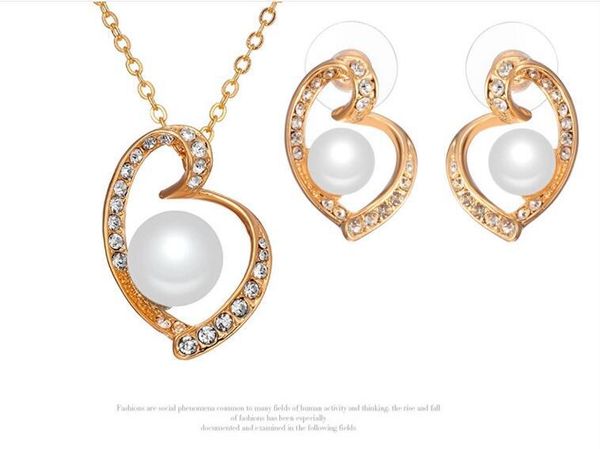 

fully-jewelled heart pearl necklace earrings jewelry sets for women gift 4 colors min order 5sets 1506, Silver