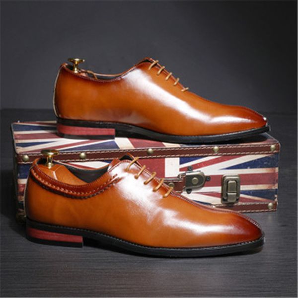 

genuine leather business men's dress shoes fashion elegant formal wedding shoes male lace-up office square toe oxford, Black