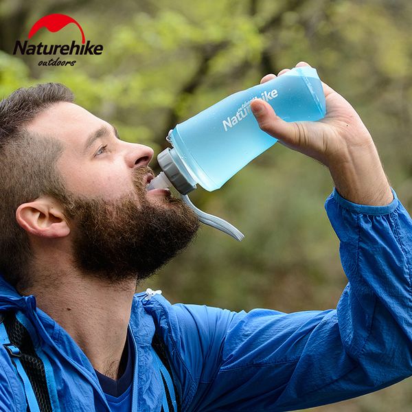 

naturehike sport bottle water bottles outdoor portable silicone folding kettle with straw bicycle water 750ml