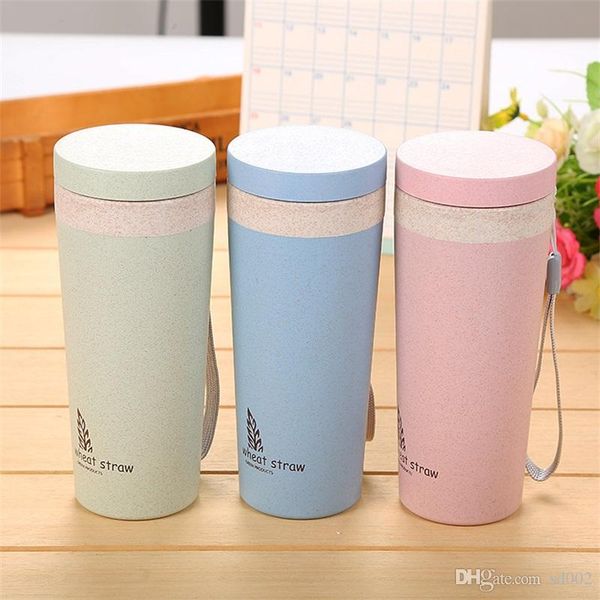 

оригинальность портативный воды кубок соломы пшеницы double deck drinkware герметичным вакуумными присосками 300мл розовый высокое качество