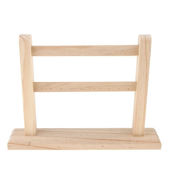 

2-layer natural wooden 20 holes earrings ear studs charms organizer rack display showcase unfinished wood, Pink;blue