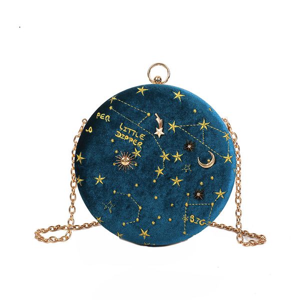 

starry sky circular fashion suede shoulder bag chain belt women's crossbody messenger bags ladies purse female round handbag