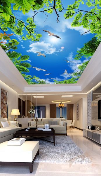 3d Wall Ceiling Murals Wallpaper With Cloud And Blue Sky For