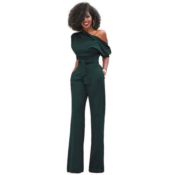 

fashion autumn women jumpsuit half sleeves off one shoulder high waist lady casual wide leg pants romper 88, Black;white