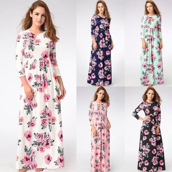 Floral Maxi Vestidos Mulheres Flores Dresses Praia Casual vestido longo Seaside férias Vestidos Bodycon Designer Magro Vestem roupas Vestidos C6817