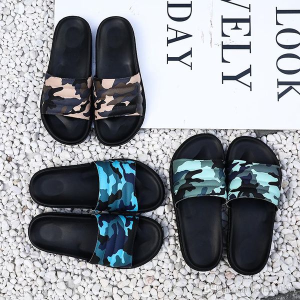 

fashion designer rubber slide sandal floral brocade men slipper gear bottoms flip flops light striped beach slippers camouflage flip-flops, Black