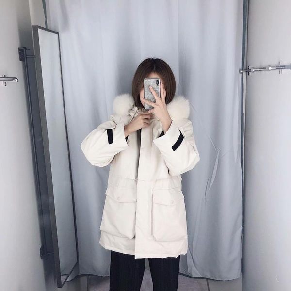

down jacket women's 2019 new winter south korea slim fit slimming short oversized genuine fur collar waist hugging large size fa, Black;white
