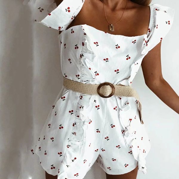 

women white coveralls slim printed ruffles jumpsuits female jumpsuits &rompers women bodysuit overalls rompers womens, Black;white