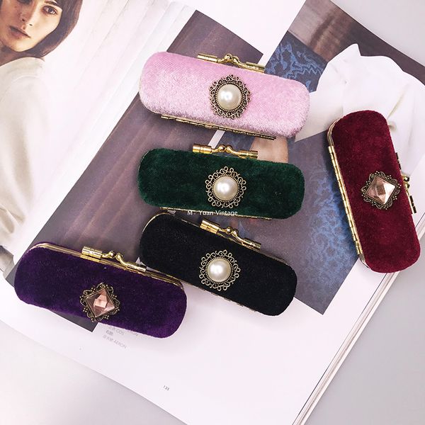 

original dark green jewelry lip stick silk box velvet lipstick lipgloss purse cosmetic case