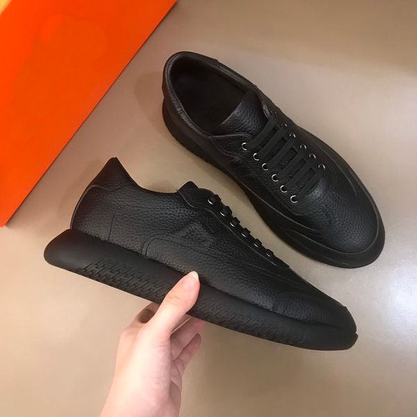 

real leather classic designer shoes leather brand sneaker mens casual shoes with box, Black