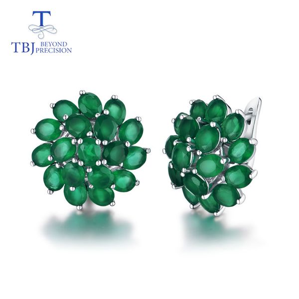 

tbj,good clasp earring with natural green agate in 925 sterling silver jewelry simple classic elegant design for women lady gift, Golden;silver