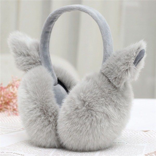 

winter fleece earmuffs for women cute cat ears warmers plush earmuffs earflap back wear ear bag ear w70, Blue;gray