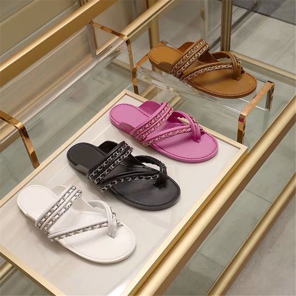 

stkehidba women's slippers summer fashion women shoes flip flops women sandals casual shoes real leather chain, Black