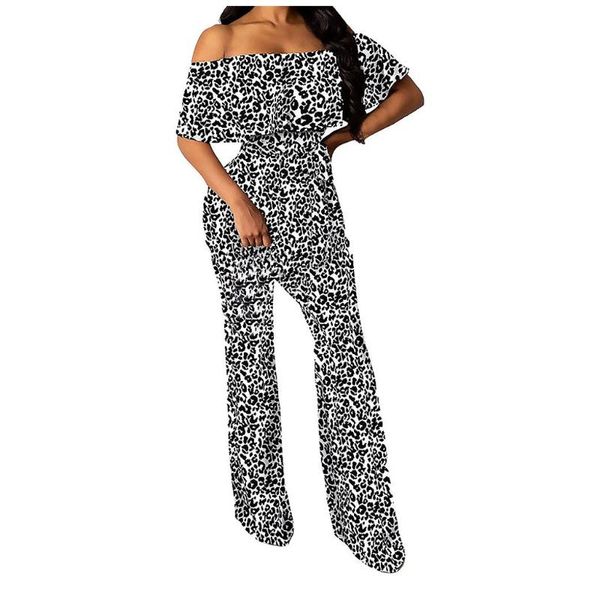 

women jumpsuit summer puff-sleeved turtleneck fashion leopard stripe tube short sleeve bodysuit jumpsuit, Black;white