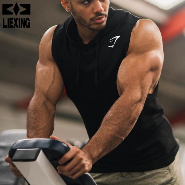 

мода мужской фитнес толстовки 2018 года кулиской slim fit встроенная летняя мужская без рукавов твердая майка балахон, Black