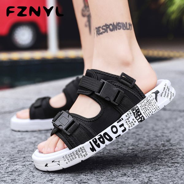 

fznyl 2 in 1 mens sandals summer fashion causal shoes slippers buckle straps breathable non-slip outdoor sandal size 45, Black