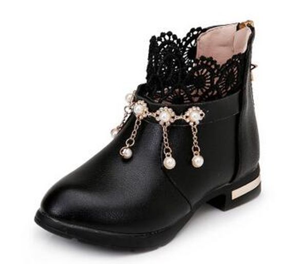 

spring autumn winter child/girl/kid motorcycle boots nubuck leather boots fringe flats shoes zip solid color short, Black;grey