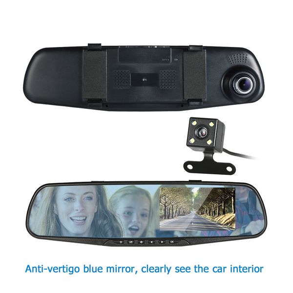 

dvr camera 4.3'' dual lens car dash cam rear view mirror camera fhd 1080p vehicle camcorder video recorder allow parking monitor g