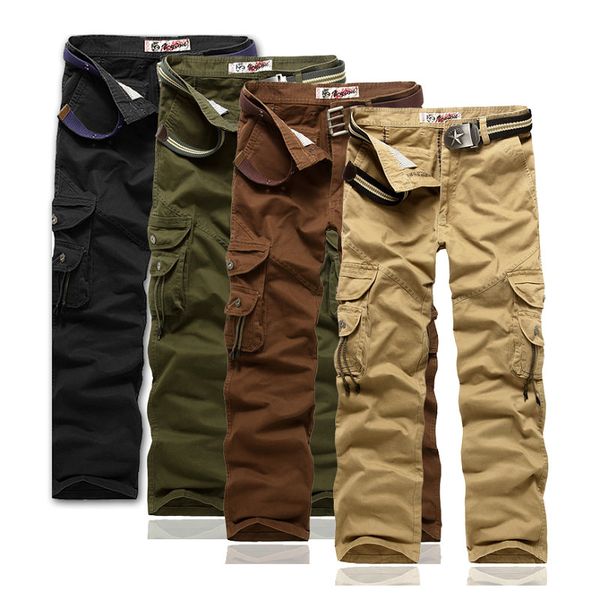 

spring autumn fashion regular cargo pants men cotton casual multi-pocket mens tactical pants, Black