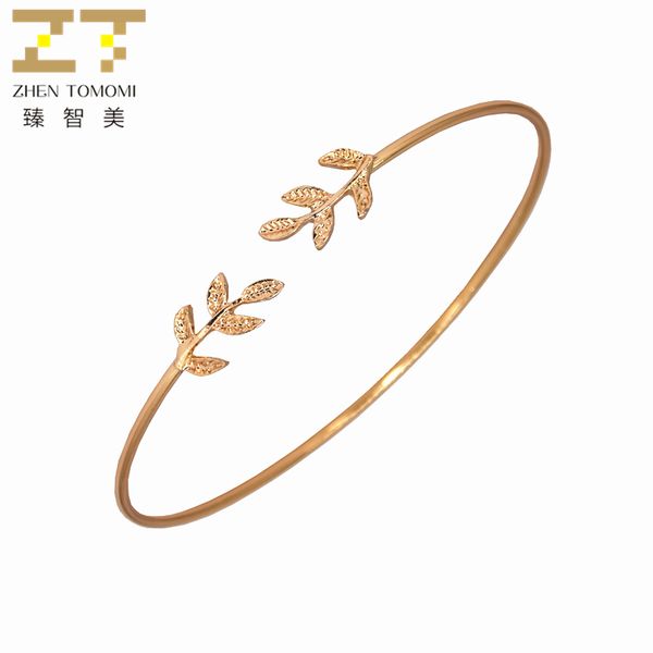 

2019 new fashion simple opening adjustable metal leaves charm cuff bangles bracelets for women jewelry summer style beach, Black
