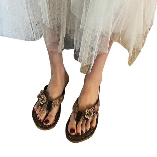 

women's summer slippers bohemia floral beach sandals wedge platform thongs slippers flip flops suummer shose for women girls #g3, Black