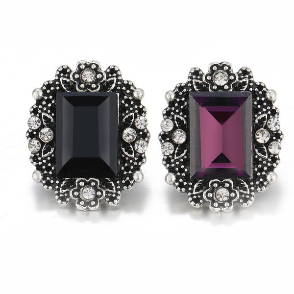 

new flower beauty square rhinestone black purple crystal 18mm giner snap button for diy charm snap bracelet jewelry wholesale