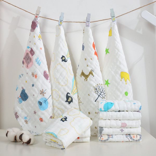 

30*30cm newborn baby infant cartoon face hand bathing towel bibs feeding square towels handkerchief 100% cotton gauze towel