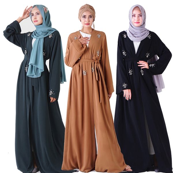 

open abaya kimono turkish islam hijab muslim dress women kaftan robe caftan dubai islamic clothing prayer clothes moslim jurken, Red