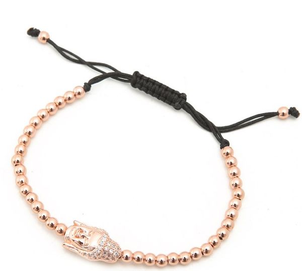 

gold silver micro pave cz cubic zirconia rope adjusted copper beads bracelet vg33 buddha head charm braided bangles, Black