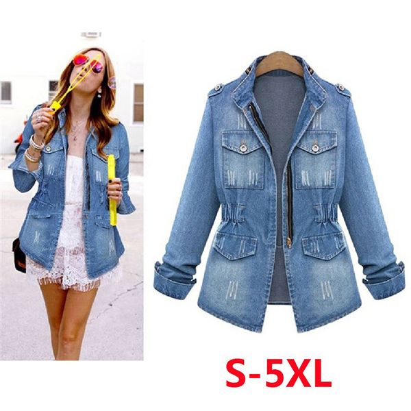 

plus size 5xl denim jacket women 2019 autumn fashion long sleeve jeans coat female casual denim jacket, Black;brown