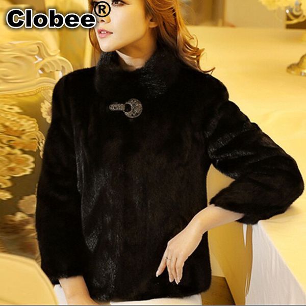 

large size 5xl 6xl faux fur bolero jacket for women mink winter fur coats mink coat overcoat stand collar, Black