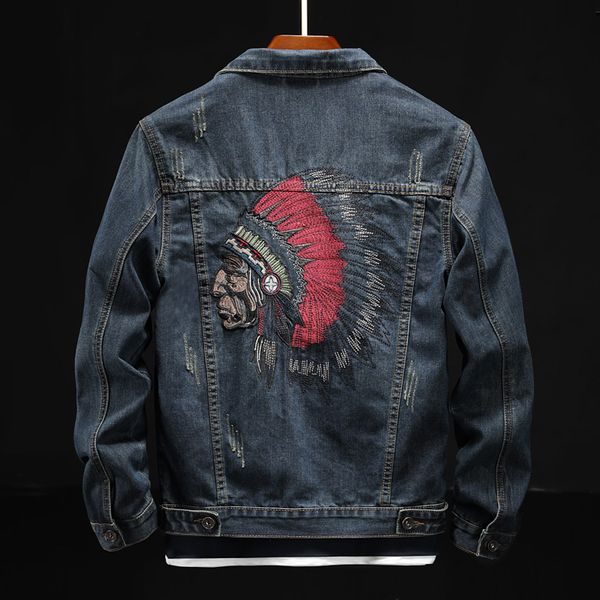 

europe and america popular brand indians embroidered denim jacket men japanese-style youth large size cross border foreign trade, Black;brown
