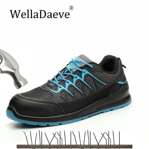 

men's steel toe work safety shoes light breathable outdoor construction protective footwear puncture proof ankle boots for men, Black
