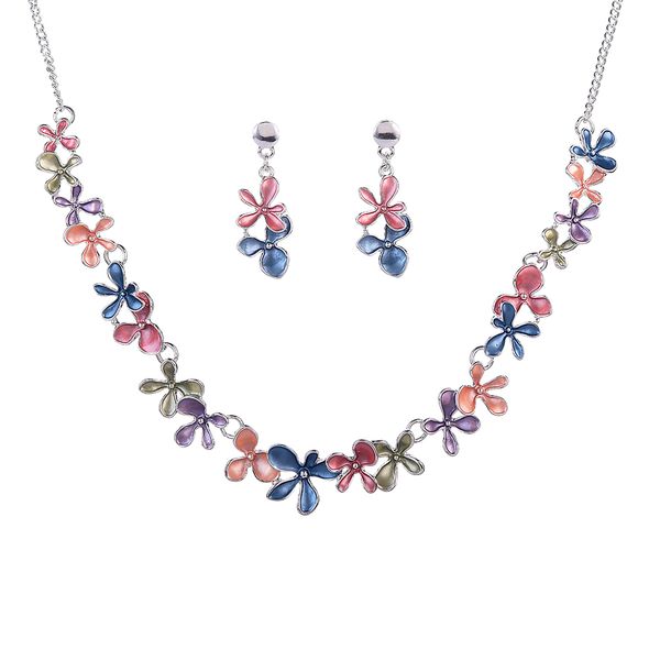 

jewelry set silver jewelry set charm enamel flower drop dangle earrings and necklaces colorful alloy women's jewelry sets