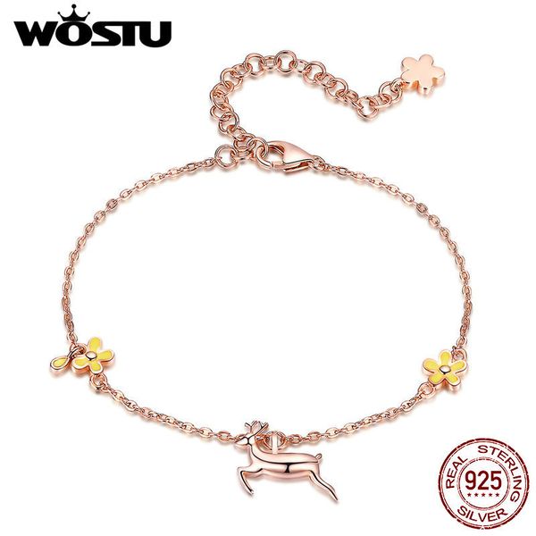 

wostu 100% 925 sterling silver running deer звено цепи женщины браслеты с желтым цветком свежее аутентичные s925 ювелирных изделий ctb002