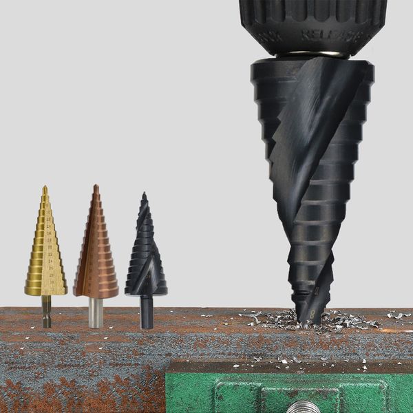 

3pcs metric spiral flute the pagoda shape hole cutter for metal high speed steel wood hole cutter cone drill triangle m35 shank