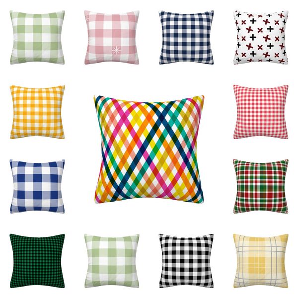 

geometric plaid pillow cover home office sofa chair waist pillow case christmas festival decoration linen cushion cover 45x45cm