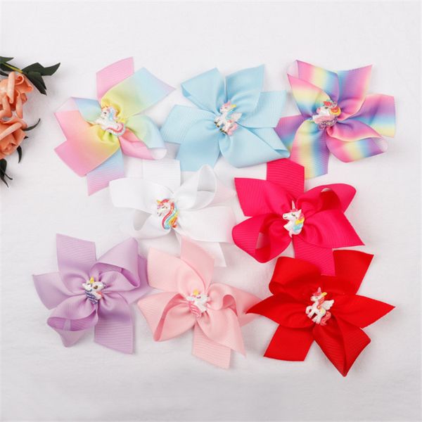 

10pcs/lot ribbon hairbows with clips unicorn big bows hairpin children girls barrettes kids hair accessories, Slivery;white