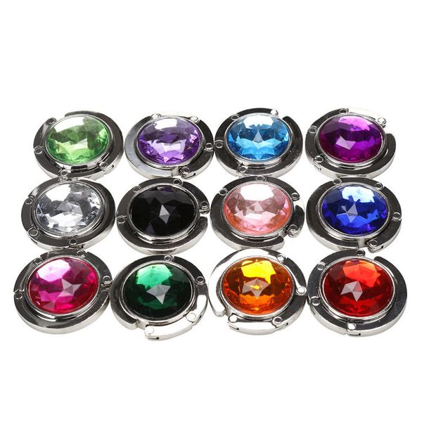 

2018 1 piece folded handbag bag hook hanger holder alloy fashion crystal rhinestone bag holders accessories 12 colors
